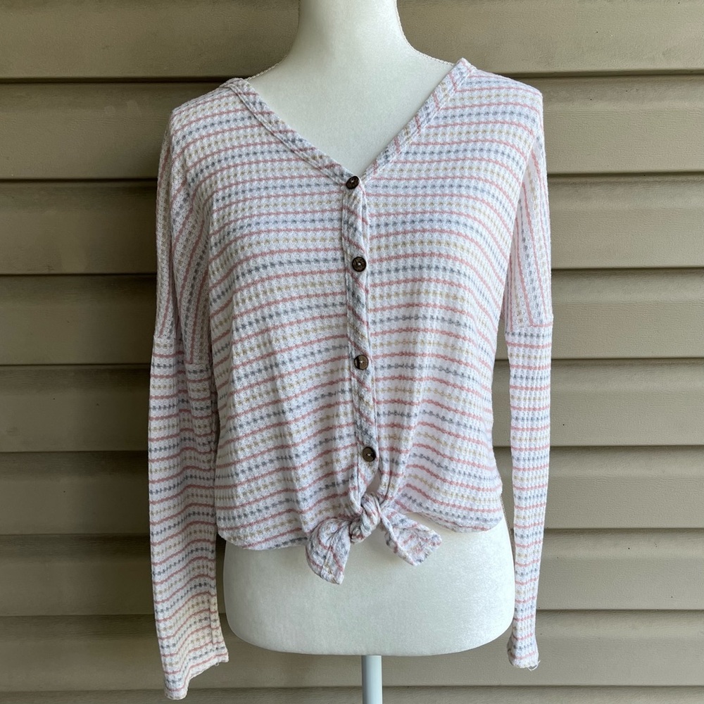 •Paper Crane• Striped Lightweight Waffle Knit Top - Size Medium